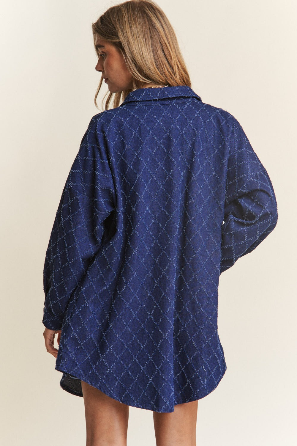 Quinn Rhombus Stitched Button Up Denim Shacket