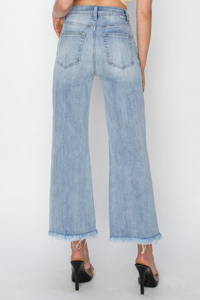 RISEN Sarah High Rise Crop Wide Fray Hem Jeans