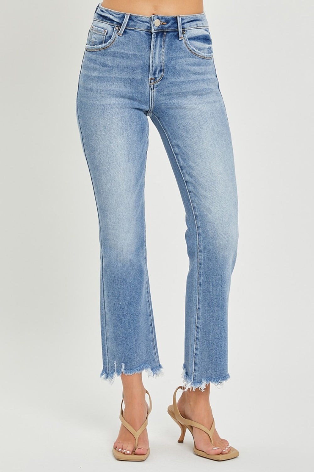 RISEN Taylor Frayed Hem Cropped Straight Jeans