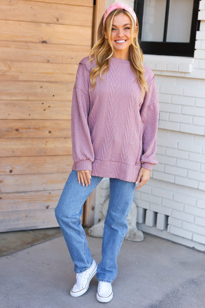Bailey Mauve Jacquard Cable Pullover Top