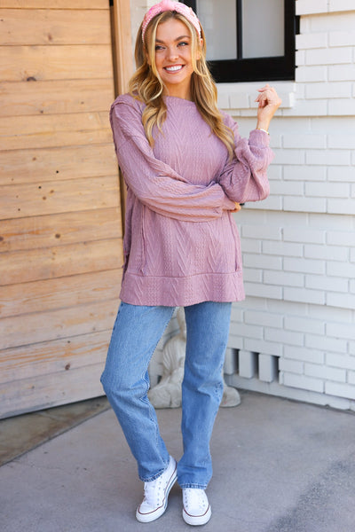 Bailey Mauve Jacquard Cable Pullover Top
