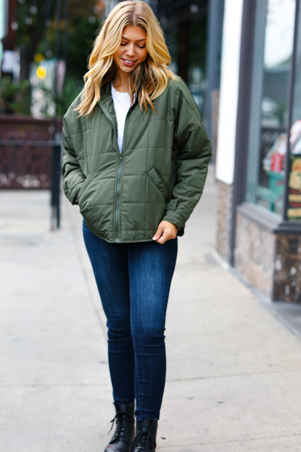 Maren Olive Quilted Puffer Jacket