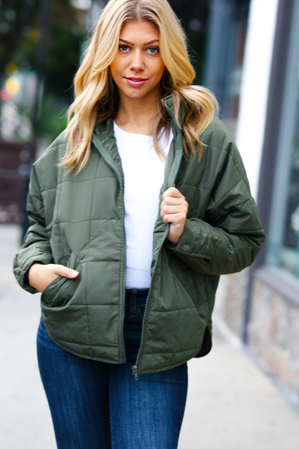 Maren Olive Quilted Puffer Jacket