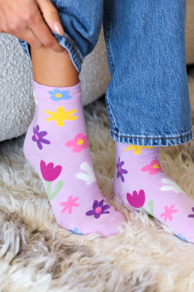 Floral Orchid Ankle Socks