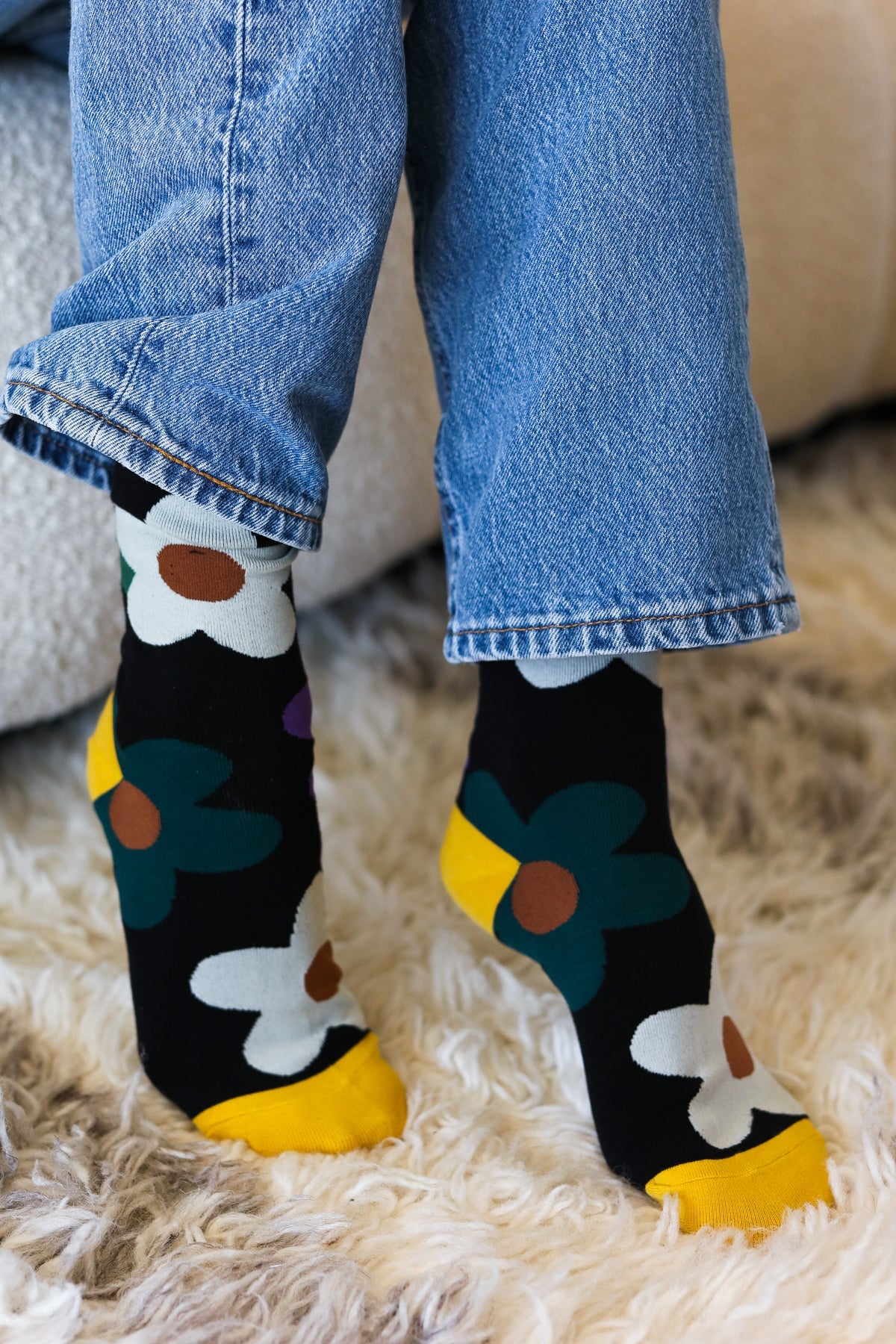 Midnight Black Floral Ankle Socks