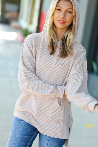 Cassidy Taupe Mineral Wash Rib Knit Hoodie