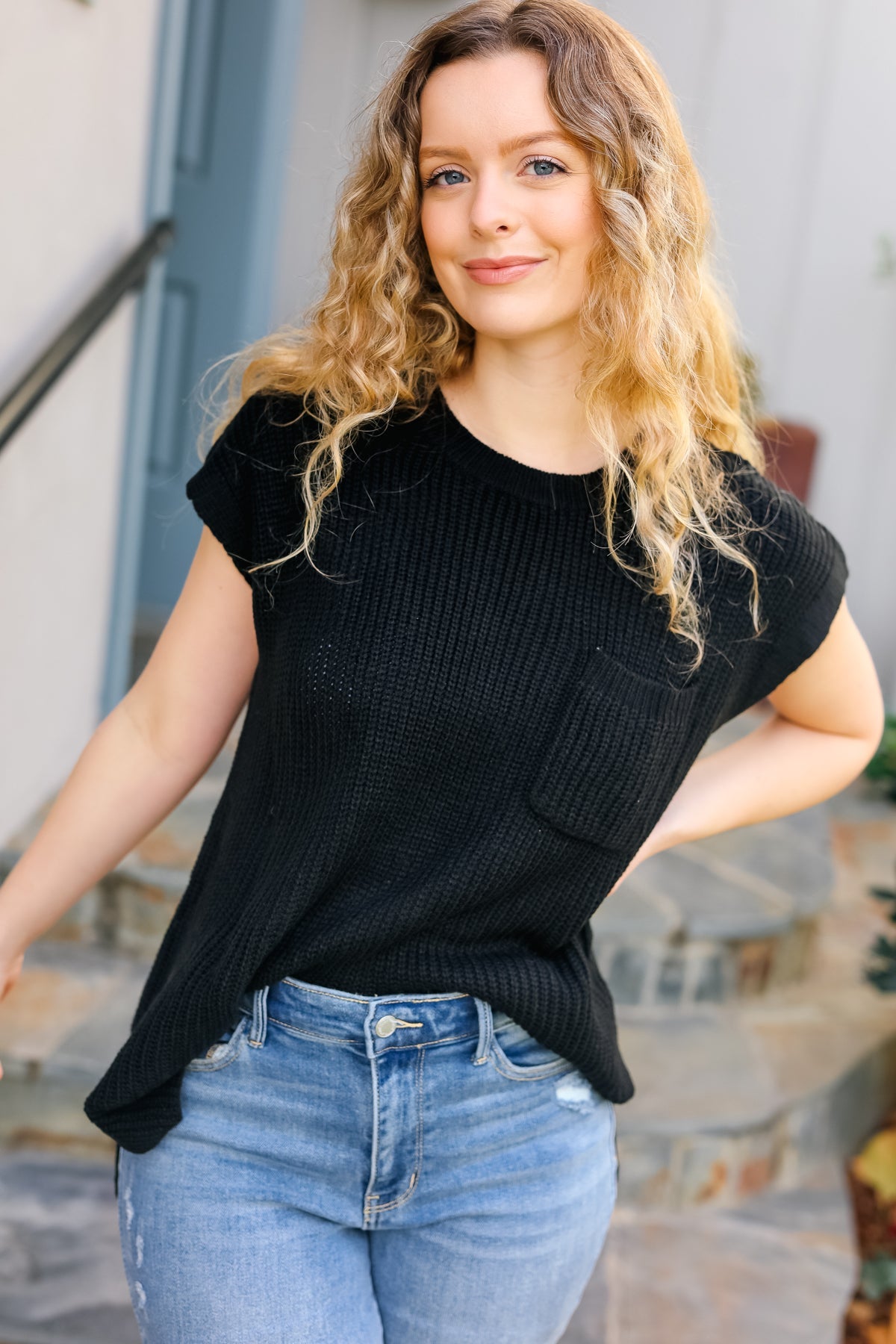Danielle Black Dolman Ribbed Knit Sweater Top