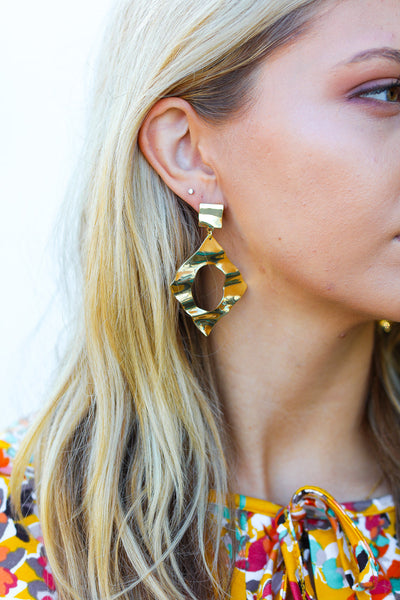 I'm Crushin' Gold Crushed Textured Geometric Cut-Out Earrings