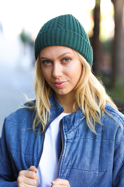 Jewel Emerald Green Cable Knit Beanie
