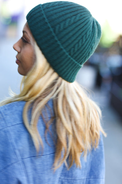 Jewel Emerald Green Cable Knit Beanie