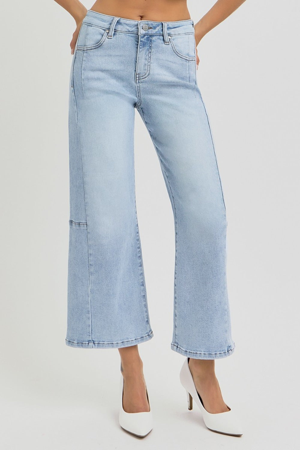 RISEN Catherine High Rise Seamed Detail Wide Leg Crop Jeans