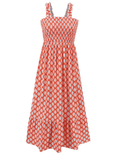 Cameron Smocked Printed Square Neck Sleeveless Maxi Dress