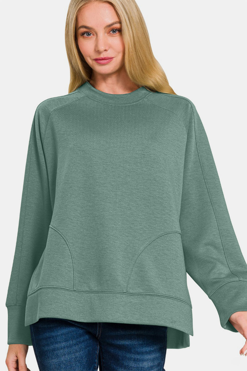 Kory Scuba Round Neck Side Slit Sweatshirt