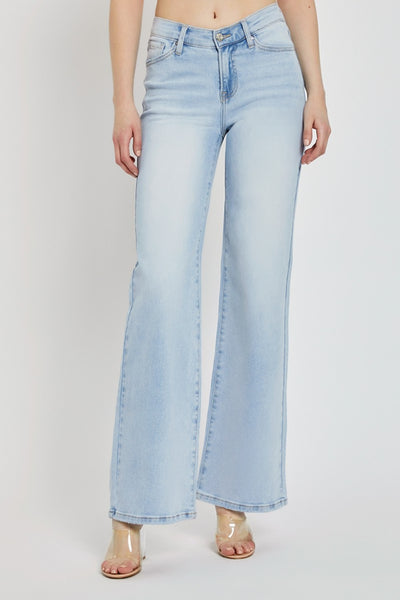 RISEN Julie Wide Leg V Dipped Front Waist Jeans