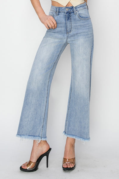 RISEN Sarah High Rise Crop Wide Fray Hem Jeans