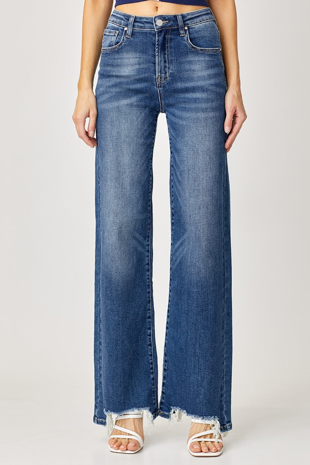 Risen Nadia High Rise Frayed Hem Wide Leg Jeans