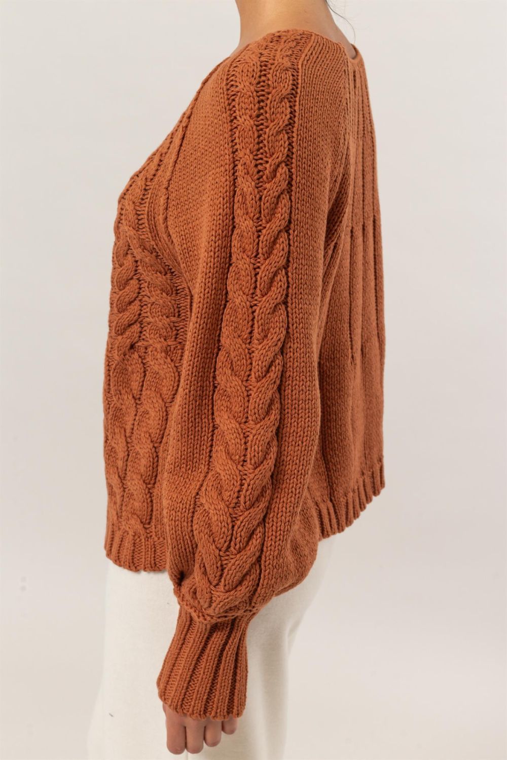 Marisa Cable-Knit Round Neck Raglan Sleeve Sweater