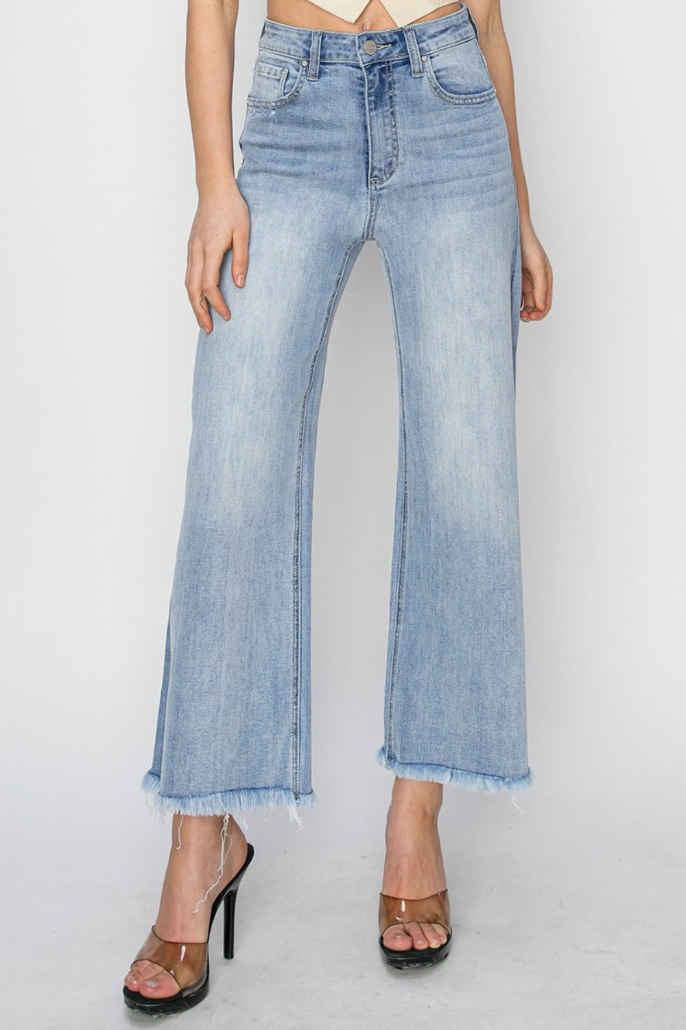 RISEN Sarah High Rise Crop Wide Fray Hem Jeans