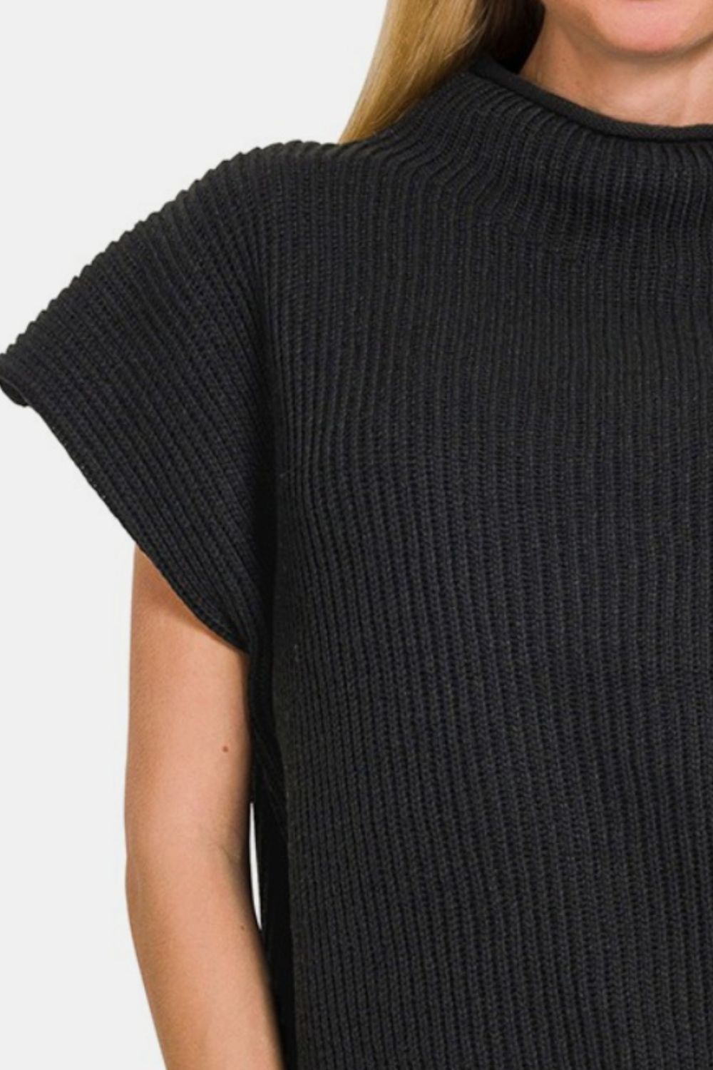 Marissa Black Short Sleeve Mock Neck Sweater