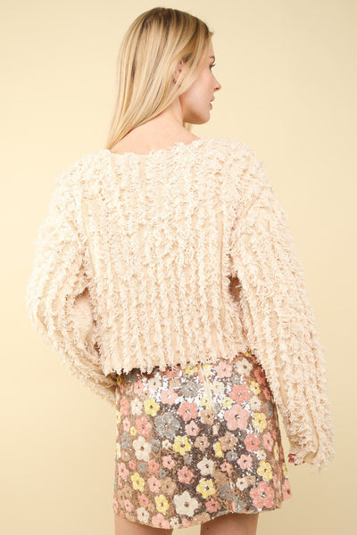 Bonnie Cream Shaggy Yarn Knit Zip Up Jacket