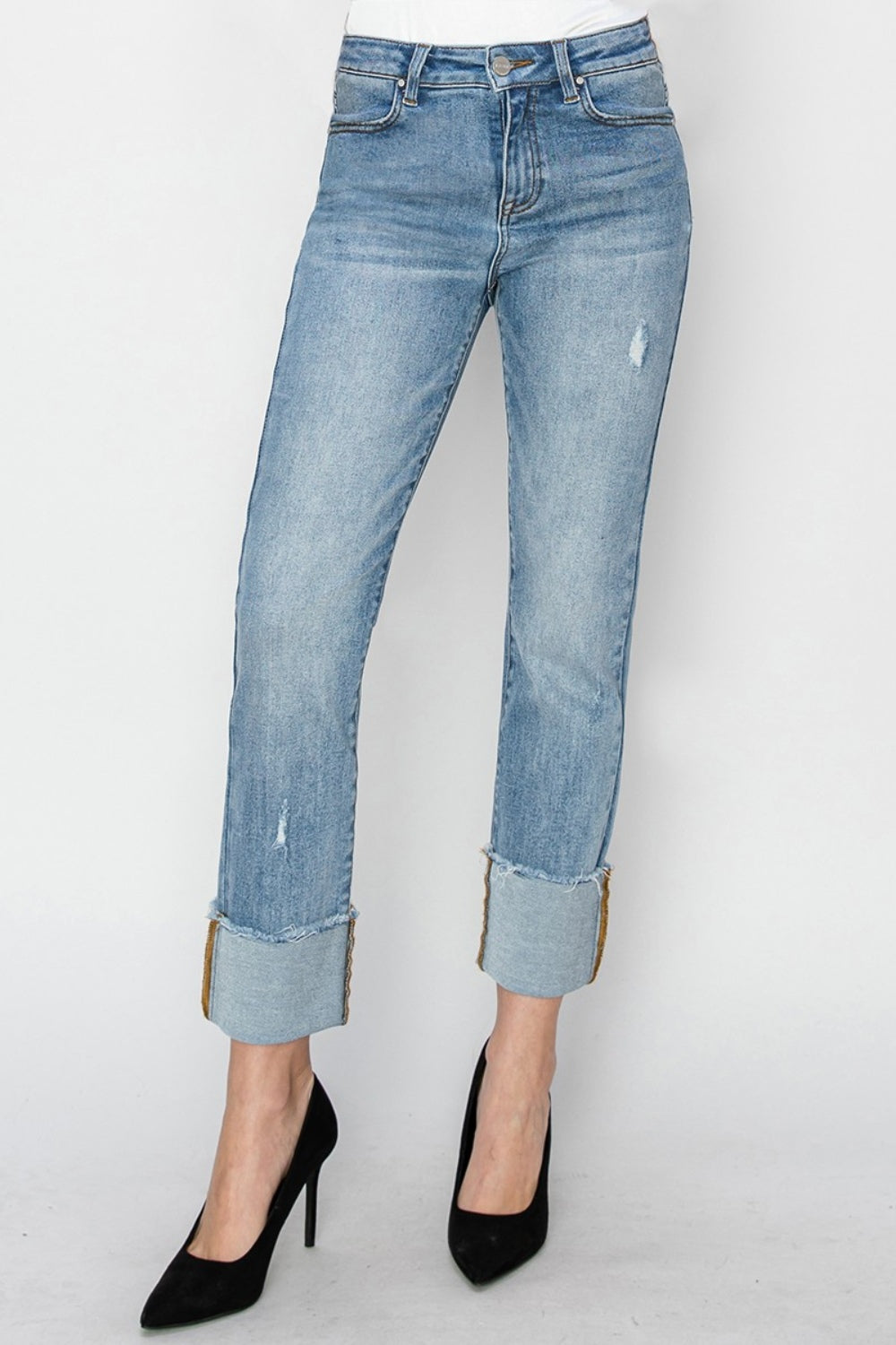 RISEN Lisa High Rise Cuffed Slim Straight Jeans