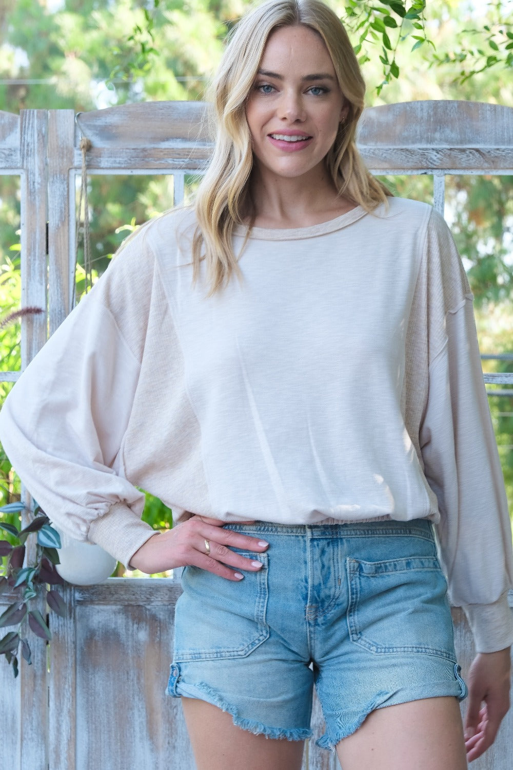 Hannah Rib and Two Tone Knit Mixed Top