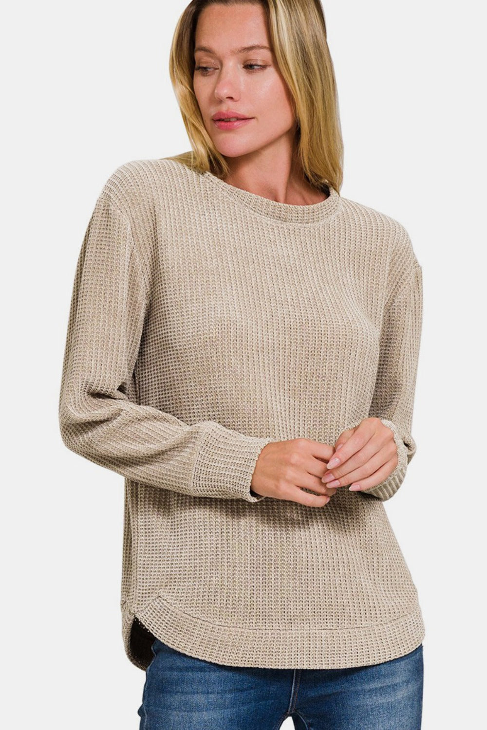 Doreen Chenille Waffle Round Neck Sweater