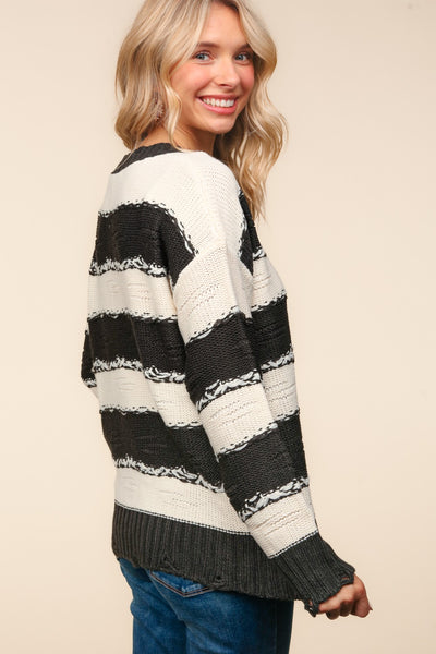 Allie Striped Contrast Distressed Sweater