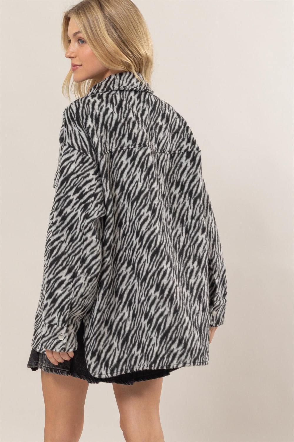 Katrina Zebra Print Snap Down Long Sleeve Shacket