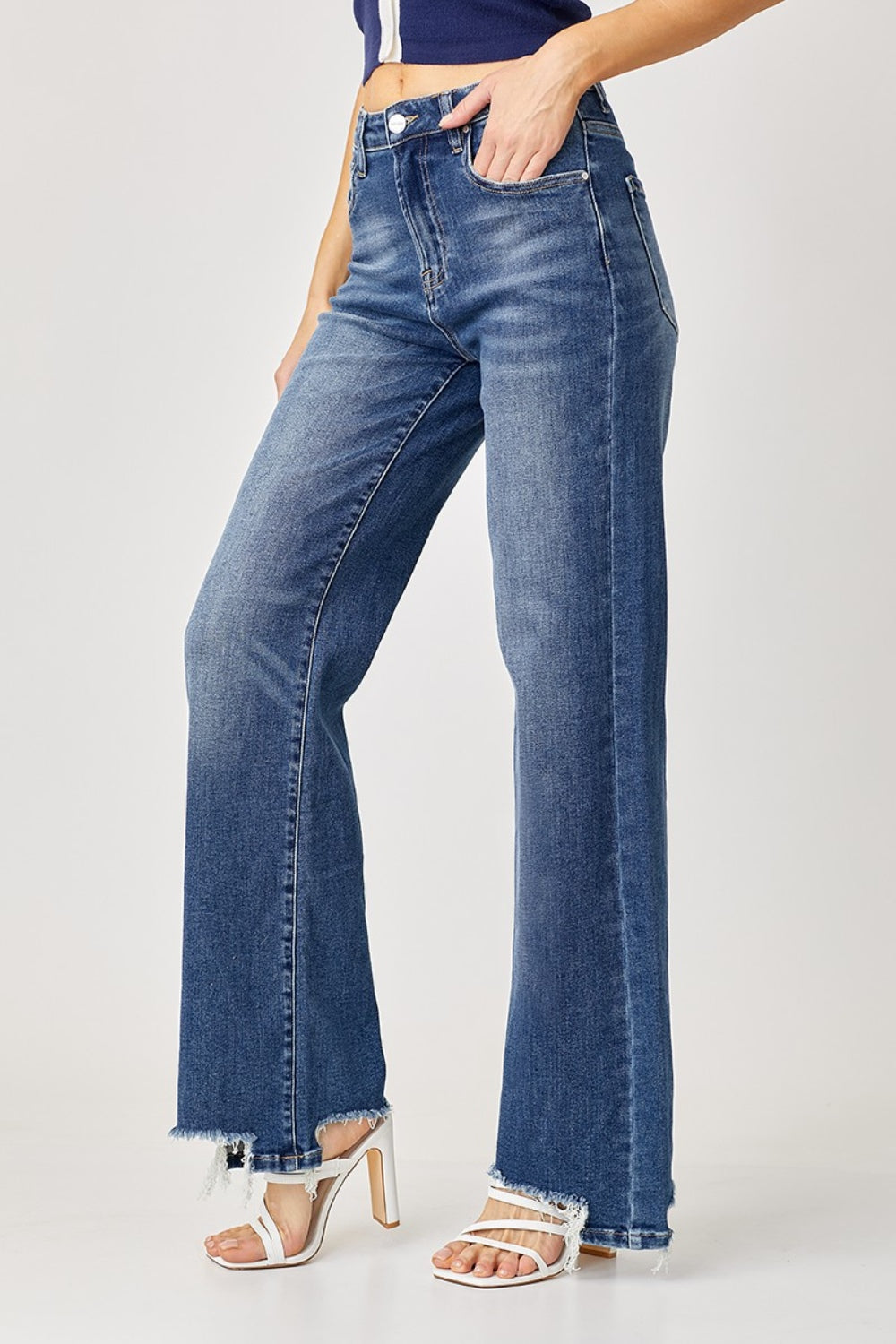 Risen Nadia High Rise Frayed Hem Wide Leg Jeans