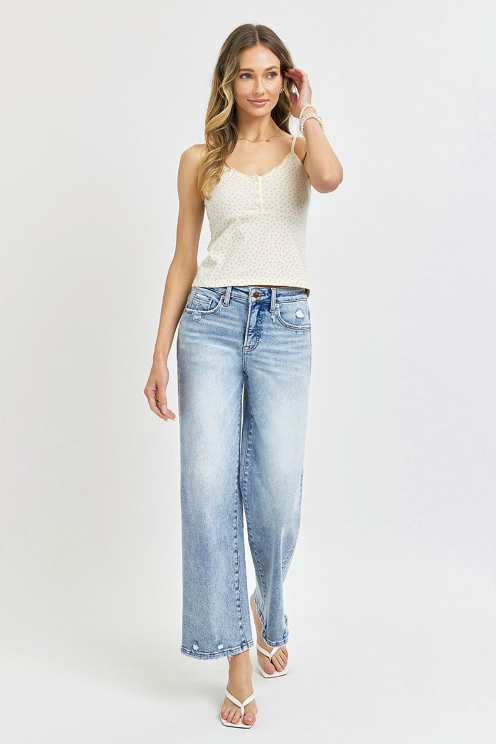 RISEN Payton Tummy Control High Rise Crop Wide Leg Jeans