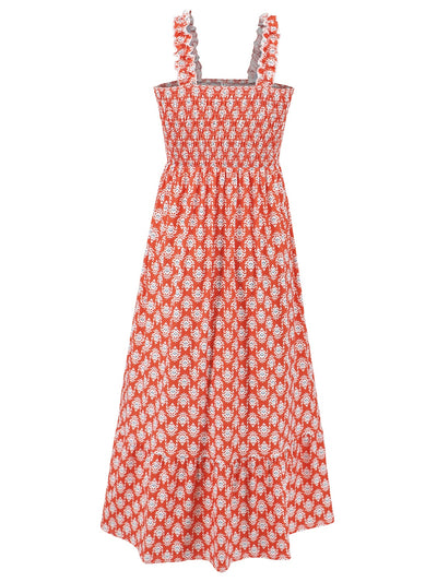 Cameron Smocked Printed Square Neck Sleeveless Maxi Dress