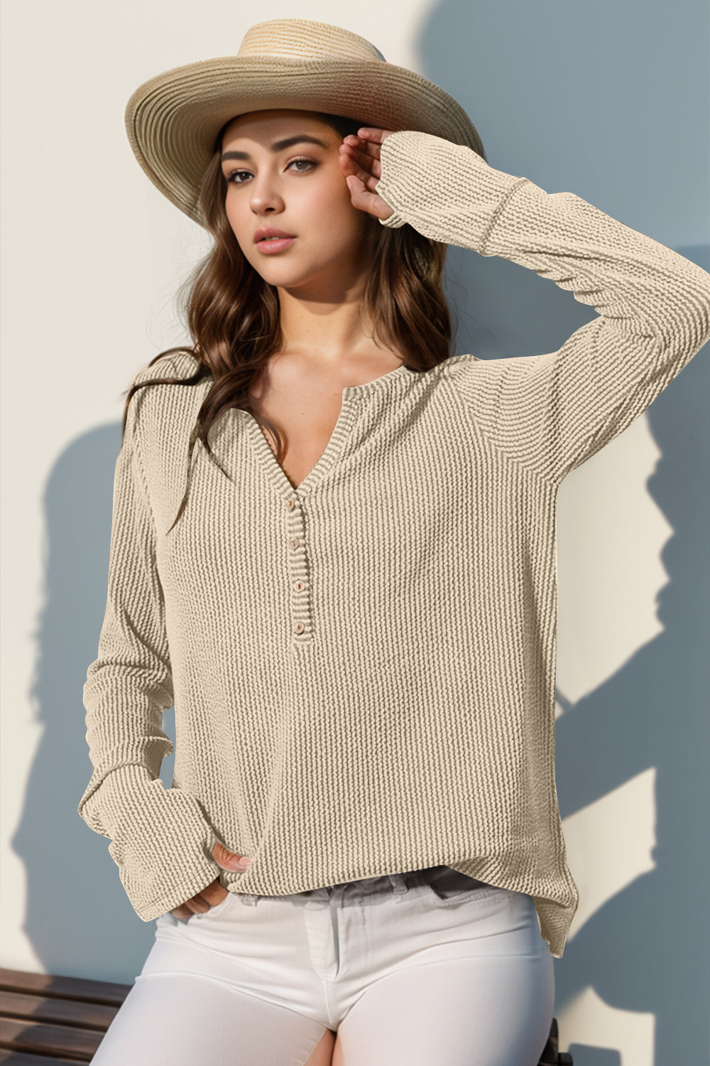 Eloise Notched Thumbhole Long Sleeve T-Shirt