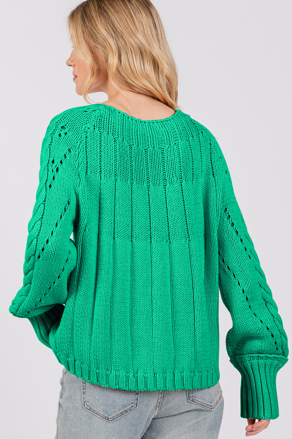 Sadie Emerald Cable-Knit Long Sleeve Sweater