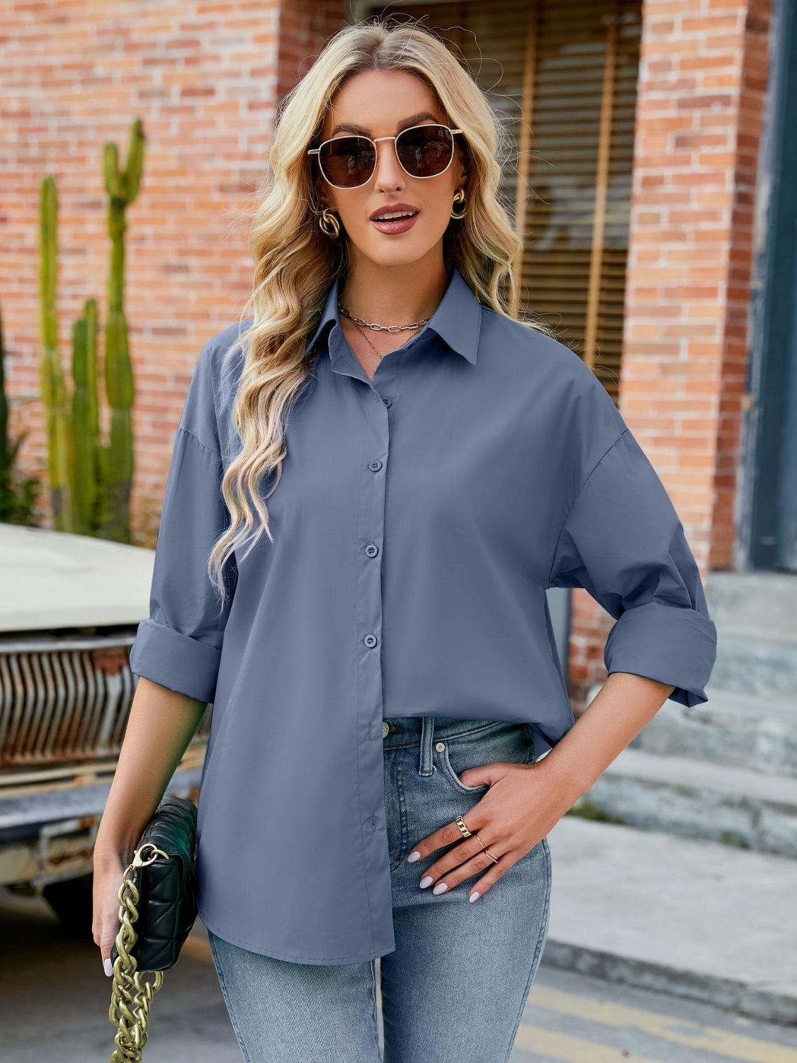 Angelica Button Up Collared Neck Long Sleeve Shirt