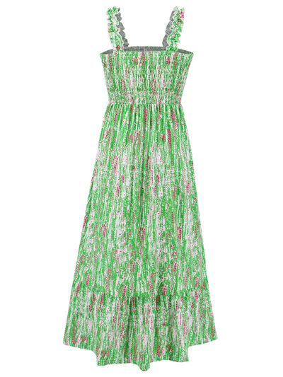 Cameron Smocked Printed Square Neck Sleeveless Maxi Dress