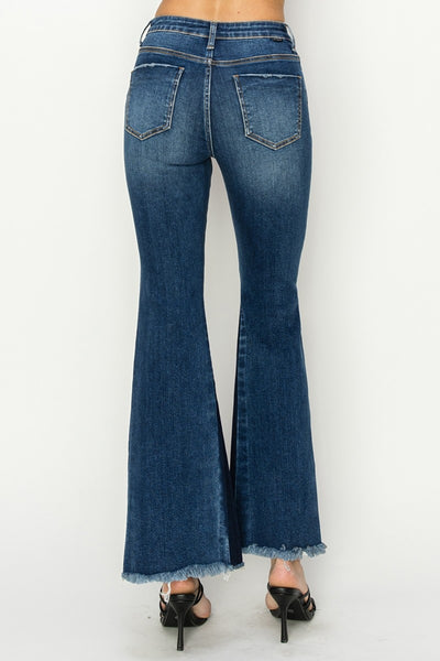 RISEN Zoey High Rise Side Shadow Seam Detail Slit Flare Jeans