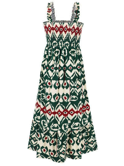 Cameron Smocked Printed Square Neck Sleeveless Maxi Dress