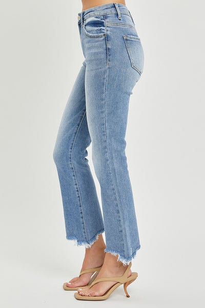 RISEN Taylor Frayed Hem Cropped Straight Jeans