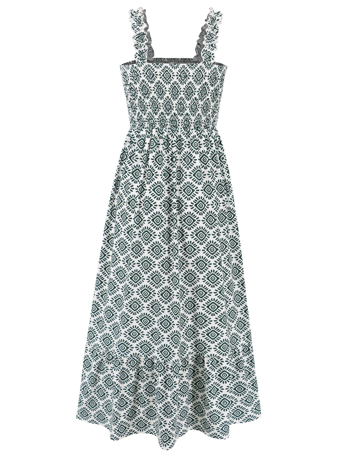 Cameron Smocked Printed Square Neck Sleeveless Maxi Dress