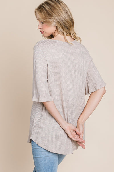 Ember Sand Round Neck Waffle Knit T-Shirt