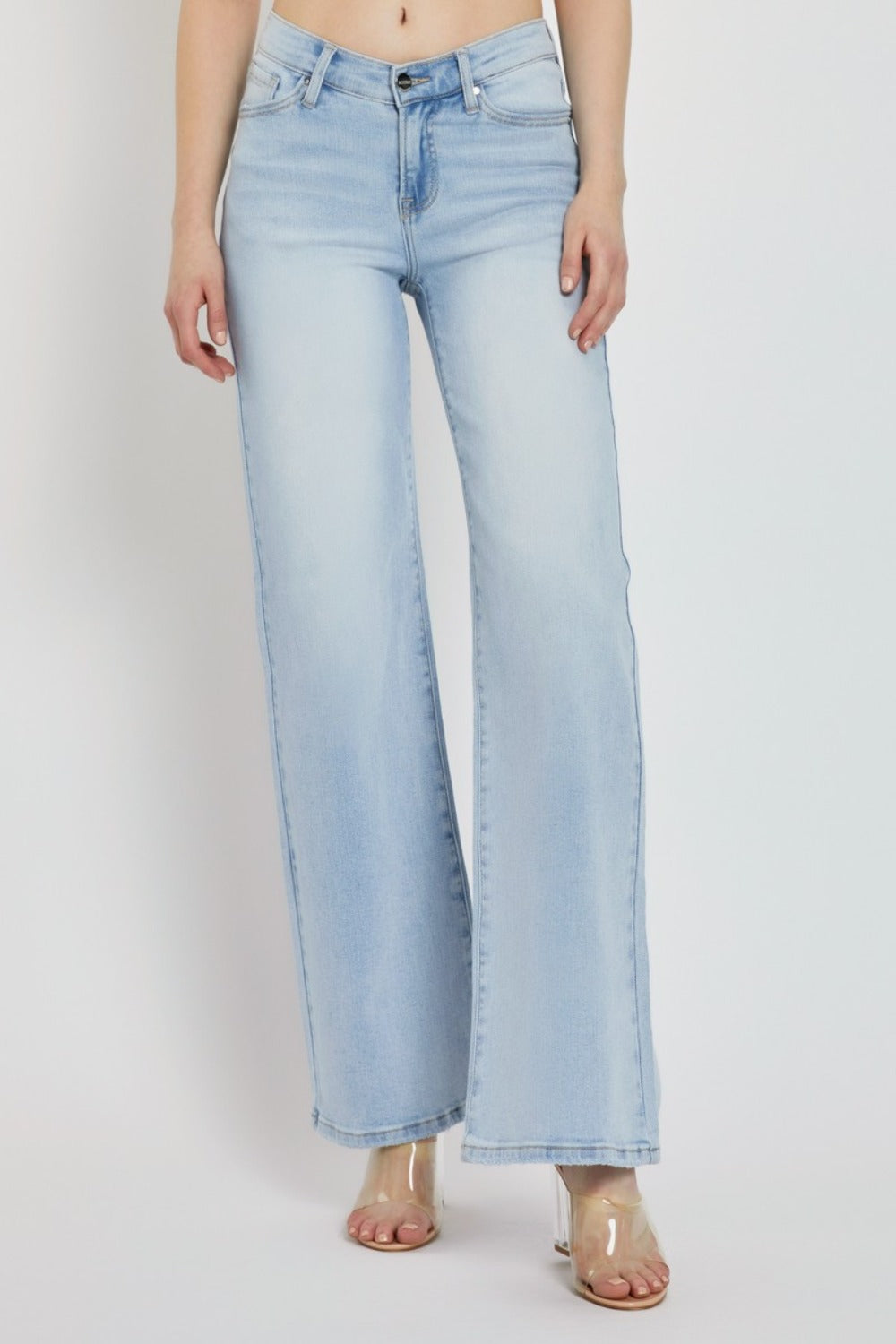 RISEN Julie Wide Leg V Dipped Front Waist Jeans