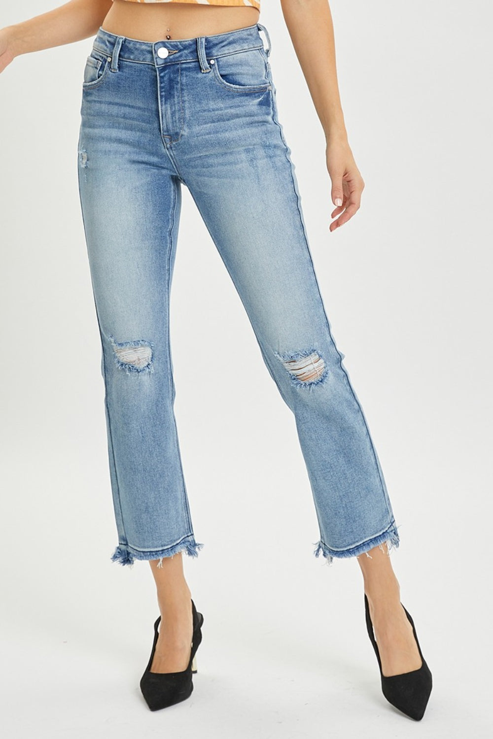 RISEN Layla High Rise Distressed Cropped Straight Jeans