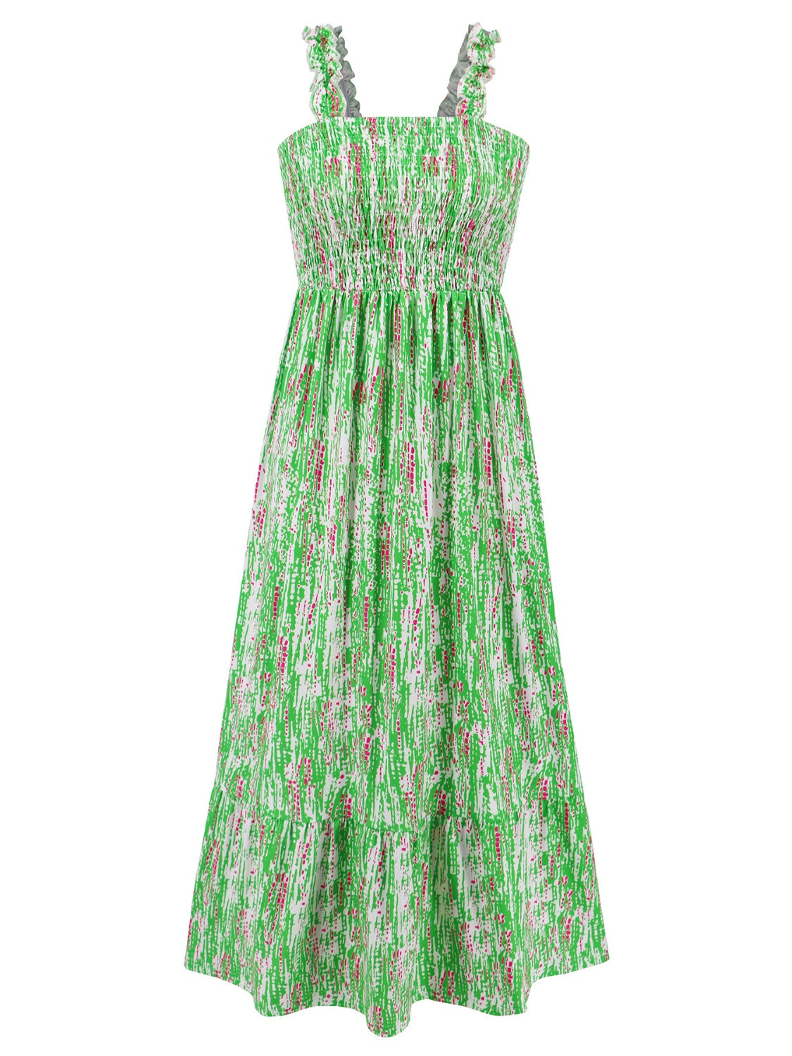 Cameron Smocked Printed Square Neck Sleeveless Maxi Dress