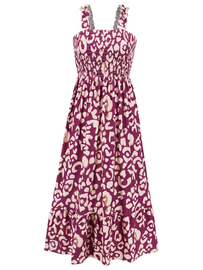 Cameron Smocked Printed Square Neck Sleeveless Maxi Dress