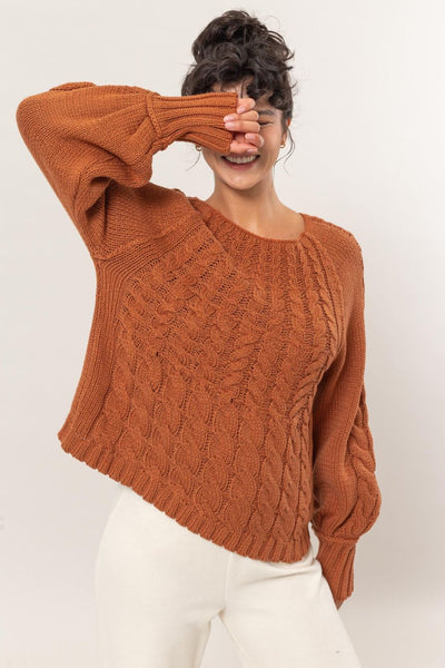 Marisa Cable-Knit Round Neck Raglan Sleeve Sweater