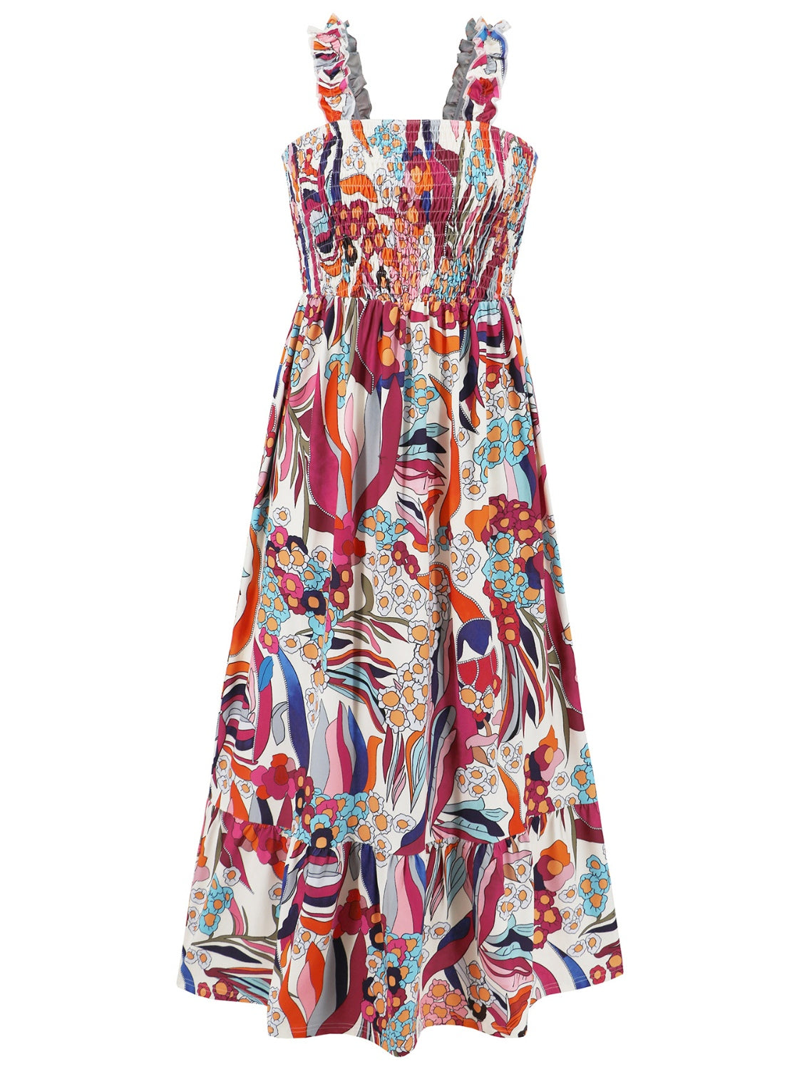 Cameron Smocked Printed Square Neck Sleeveless Maxi Dress