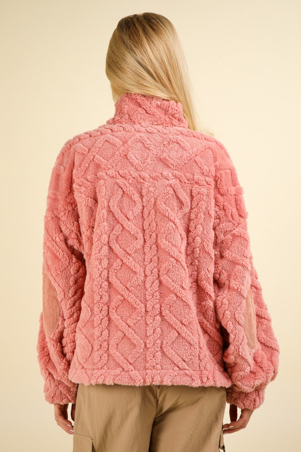 Alida Fuzzy Fleece Half Zip Cable Pattern Sweatshirt