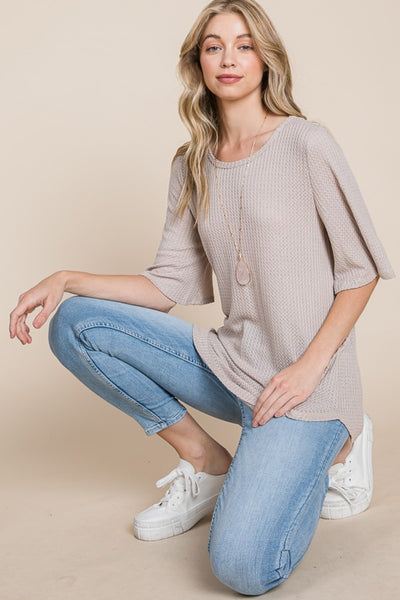 Ember Sand Round Neck Waffle Knit T-Shirt