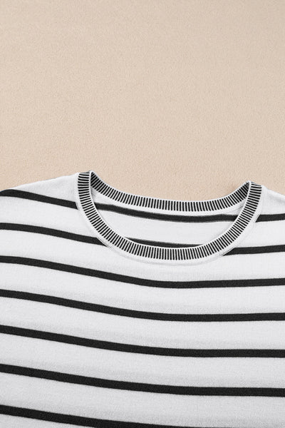 Marilyn Striped Round Neck Cap Sleeve Knit Top